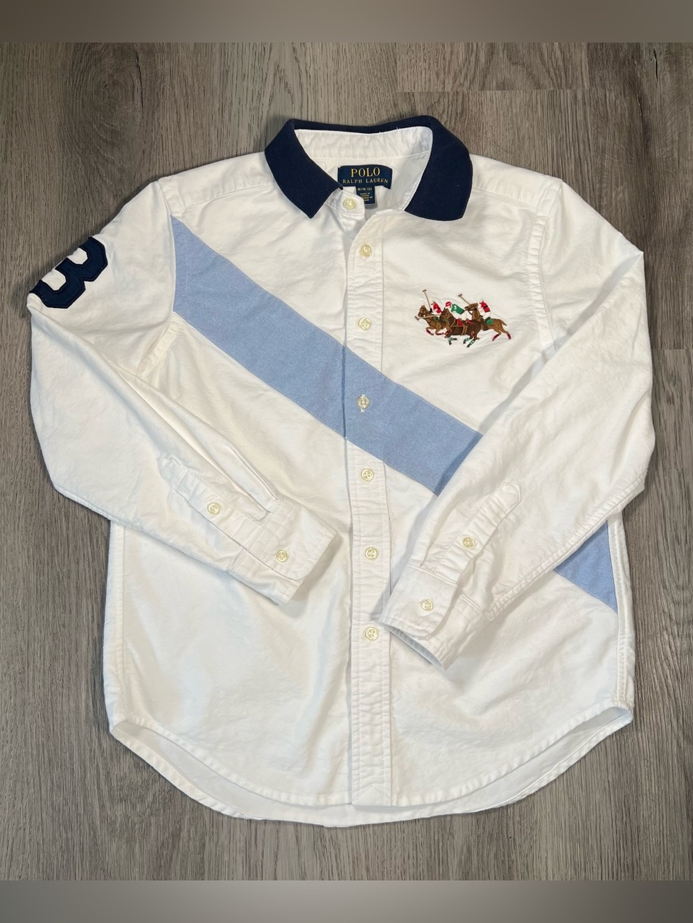 Polo Ralph Lauren Three Pony White Button Up Long Sleeve Shirt Boys Size M 10-12